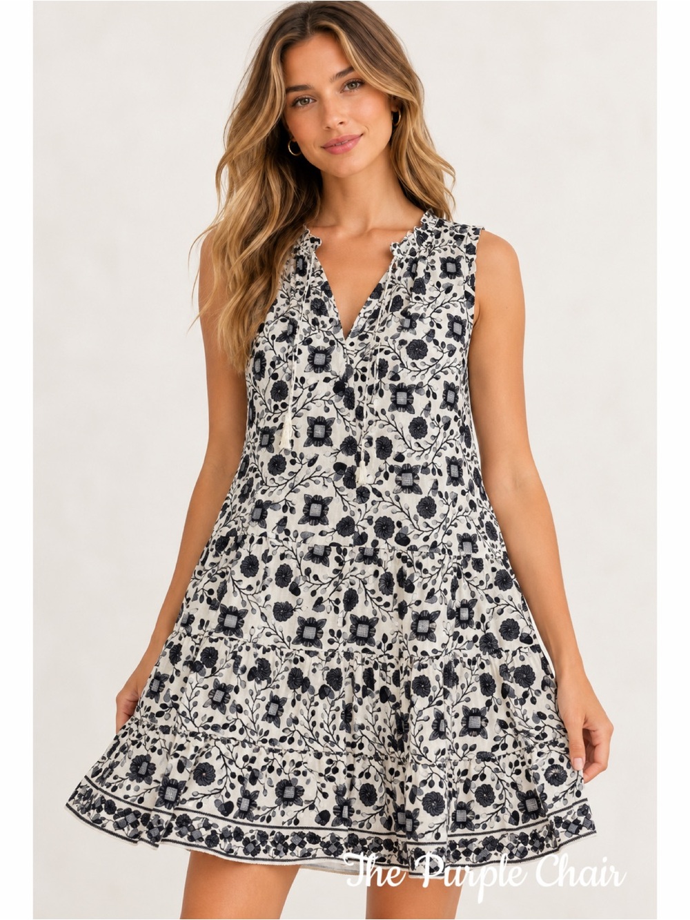 MAX STUDIO NWT Cream/Black Floral Heart Print Sleeveless Shift Dress XS
